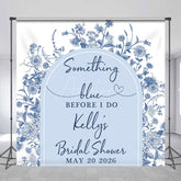 Aperturee - Aperturee Blue White Porcelain Custom Name Bridal Shower Backdrop